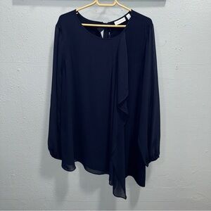 Susan Graver‎ Blue Asymmetrical Blouse with Long Sleeves